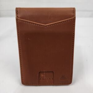 Andar Men's Minimalist Bifold Light Brown Leather Wallet Credit Card RFID EUC